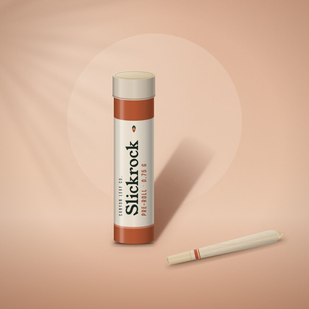 Slickrock pre-roll in a terracotta pop-top tube with a single pre-roll beside it